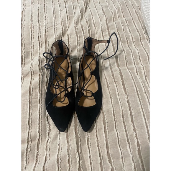 Express lace up pointed black suede flats size 8 - Picture 3 of 3